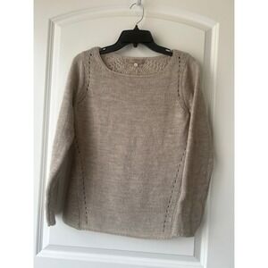 Bianca B Made in Italy Beige Wool Blend Crochet Lace Back Knit Sweater Womens M